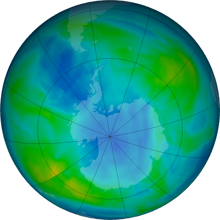 Antarctic ozone map for 24 April 2016